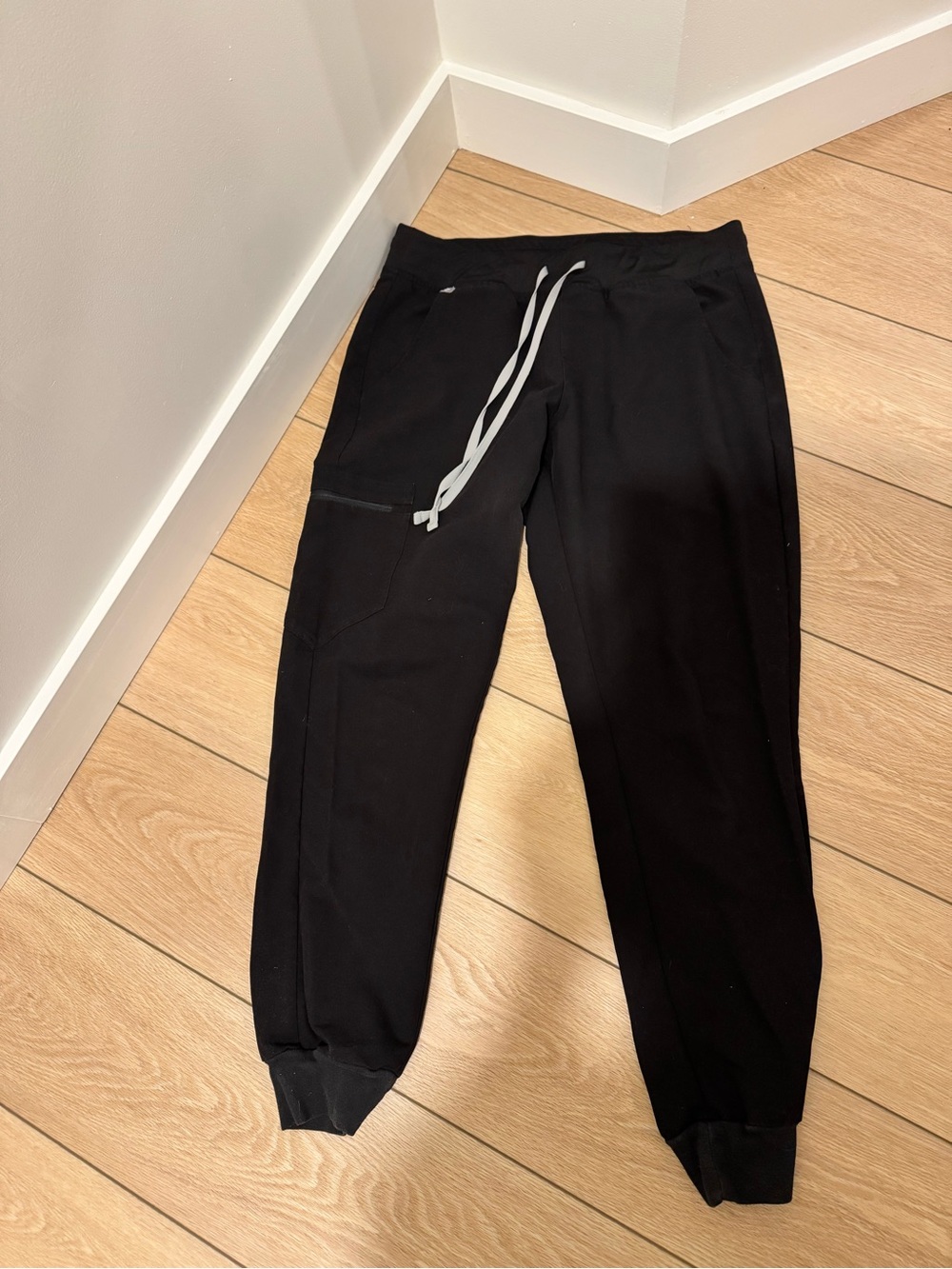 Figs Black Jogger Sweatpants with Gray Drawstring